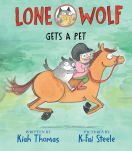 a wolf and a person riding a horse