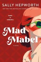 Dark red background with side profile of a Caucasian woman with red hair wearing green glasses