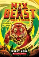 Bengal tiger showing it's teeth jumping through a yellow and green swirl