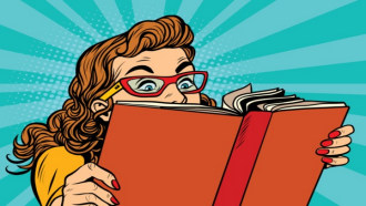 cartoon woman reading book