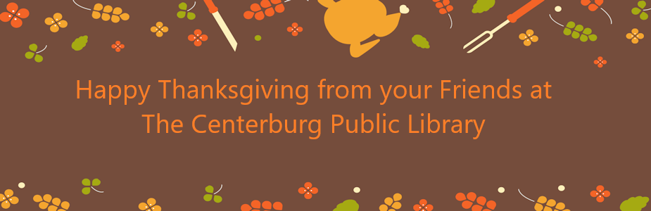 Brown and orange colors with flowers, cooking utensils and a cooked turkey