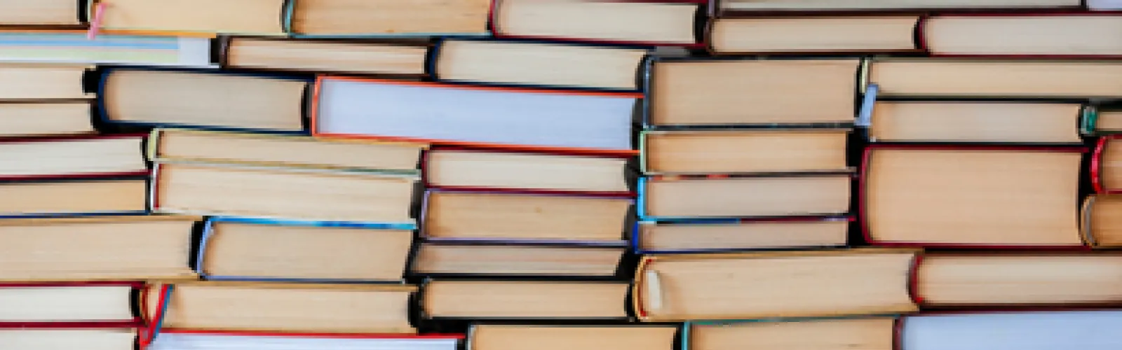 Stacks of books that show the ends of books only