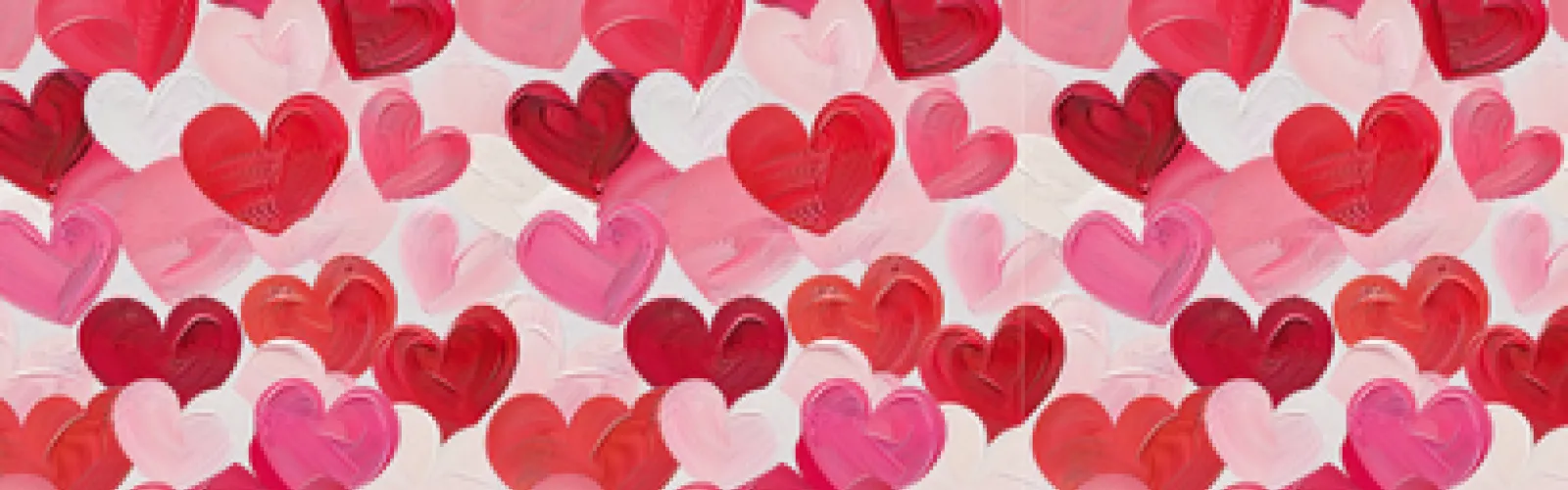 Various shades of pink and read drawn hearts on a pale pink background.