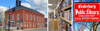 Collage of views of the front of the library building
